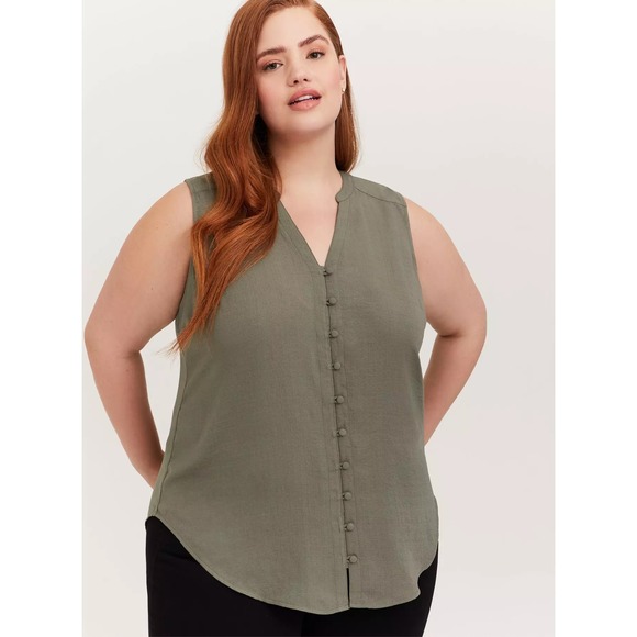 torrid Tops - Torrid Harper Gauze Button Front Sleeveless Blouse Size 4X Green